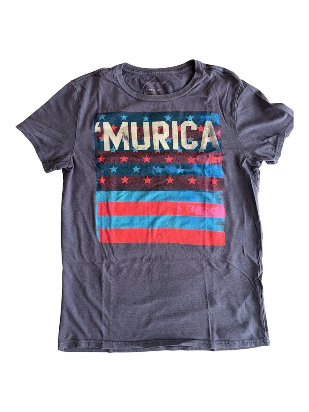 American Eagle Outfitters 'MURICA' Graphic Tee - Navy with Red & Blue
